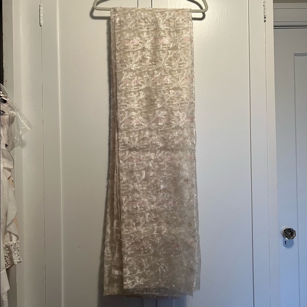Pearl/White Vintage Scarf Embossed with Floral Detailing. Retails for $100.